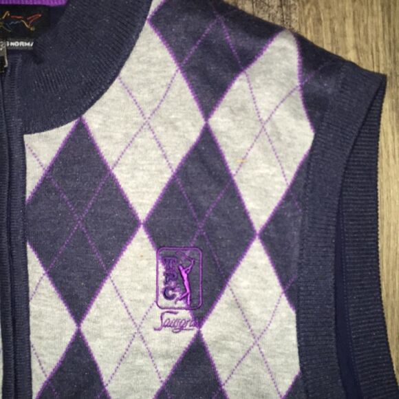 TPC Sawgrass Ponte Vedra Argyle Diamond blend fully lined golf sweater vest L - Picture 2 of 5